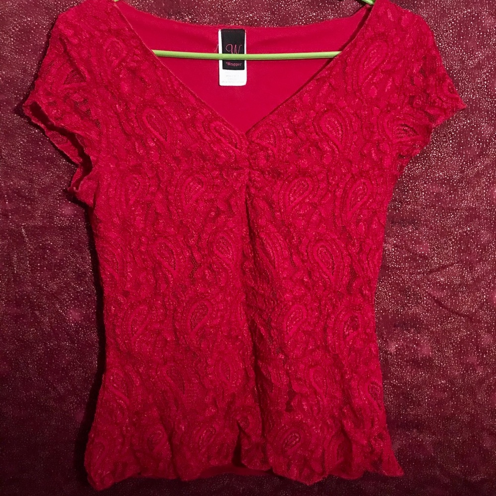 Red lacy top
